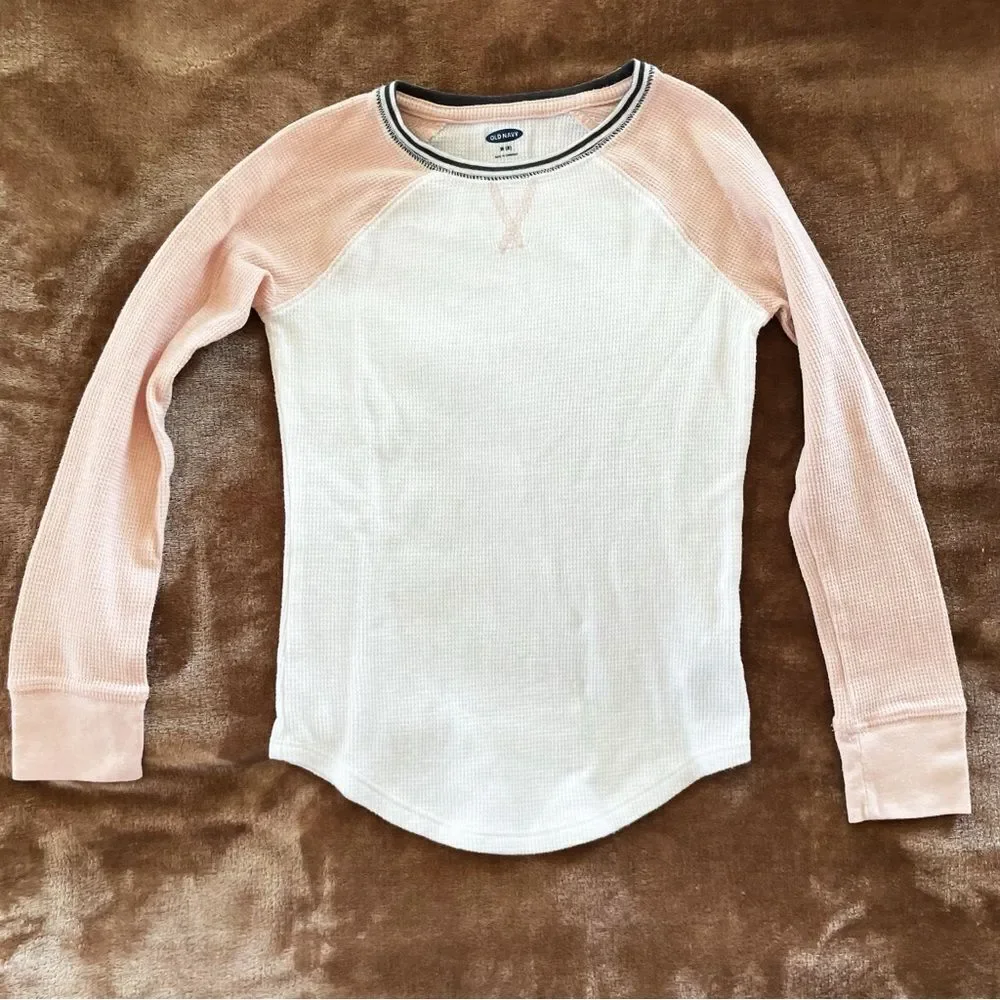Old Navy Girls White and Peach Raglan Shirt Cotton Size M/ 8